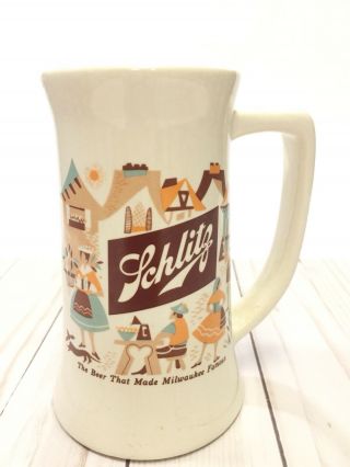 Vintage 1950s Schlitz Beer Stein Ceramic Mug Mccoy Pottery " Schlitzerland " Usa