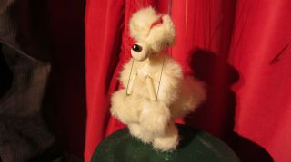 Vintage Pelham Puppet Poodle White Red Ribbon 1960 