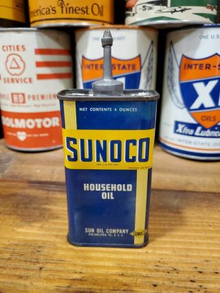 Vintage Sunoco Household Oil Can Handy Oiler Lead Top Metal Sun Oil