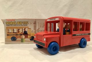Rare Red 1987 Tupperware Tuppertoys School Bus Toy Classroom Complete