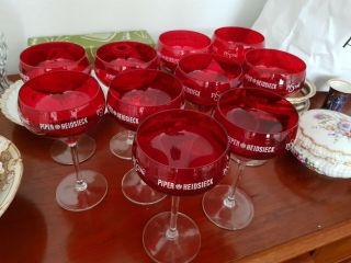 3 Red Piscine Piper - Heidsieck Champagne Glasses