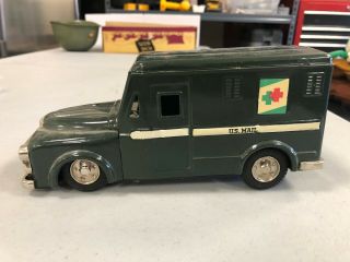 Vintage Sss Dodge Us Army Mail Truck Shioji Tin Friction 8 1/2 " Delivery Toy Van