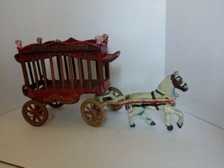 Vintage Overland Circus Horse Drawn Wagon Red Cast Iron No Driver Kenton