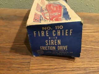 Vintage Lupor Tin Litho Friction Fire Chief Toy Car Dept 7 F.  D.  610