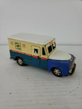 Vintage Postal Saving Truck Bank With Safe Sss Japan Tin Friction Toy