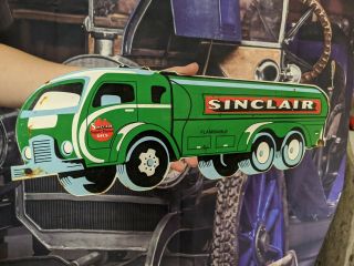 Vintage Old Sinclair Motor Oils Porcelain Gas Station Pump Sign Truck Die Cut