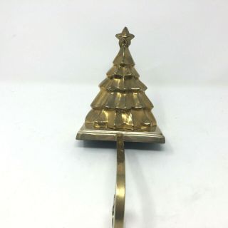 Solid Brass Vintage Christmas Tree Stocking Holder Heavy With Long Hook