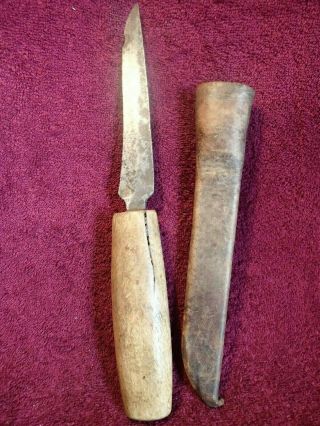 Large Antique Early 1900 Handmade Knife Puukko W Leather Sheath Finland Finnish
