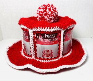 Handmade Crochet Old Milwaukee Beer Can Hat Retro Hipster Party Cap