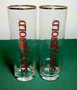 Saint Arnold Brewery Set Of Two Beer Glasses Pair Beer Flight Gold Rimmed