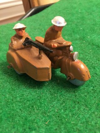 Vintage Barclay Manoil Lead Toy Soldier Motorcycle W/machine Gun In Sidecar
