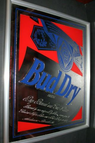 Vintage Bud Dry Beer Mirror Sign 16 " X 20 " Beeco Mfg.  Co.  Chicago,  Il Oct 2,  1989