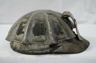 Vintage Leather Turtle Shell Miners Hat Helmet With Guy ' s Drop Carbide Lamp 2