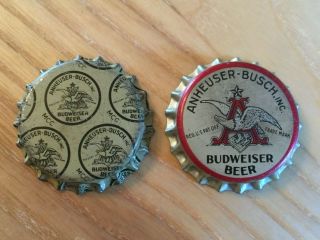 2 Vintage Cork Lined Budweiser Beer Bottle Caps 1 Eagle 1 World War 2 - Wwll