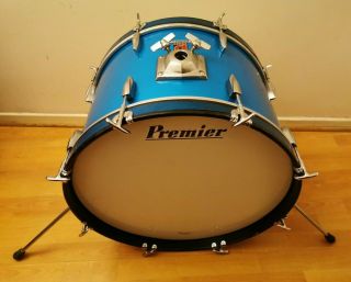 Vintage Premier Royale 22 " X 14 " Bass Drum In Blue Made In England From 1980 