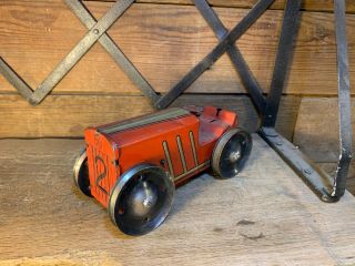 Vintage Marx Wind Up Car Tractor Tin Litho 2 Race Tracks Toy Vintage