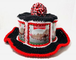 Handmade Crochet Budweiser Christmas Clydesdales Beer Can Hat Retro Party Cap