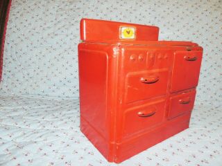 Antique Vintage Red Metal Child’s Toy Stove