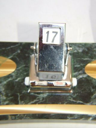 Vintage Desk Set Green Marble Base 2 Pen Holders Adjustable Calendar Retro Gift 2