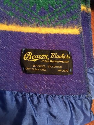 Vtg Beacon Southwest Black Label Camp Blanket Wool Cotton Blend 69 x 78 Worn 2