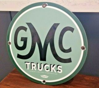 Vintage General Motors Porcelain Gmc Sales Service Auto Trucks Dealer Gas Sign