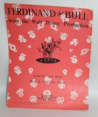 Vintage 1936 Walt Disney Ferdinand The Bull Sheet Music