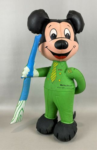 Vintage Ideal Toy Mickey Mouse In Army Uniform W/ Gun Inflatable Squeak Doll