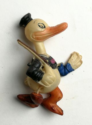 Vintage Pre War Celluloid Donald Duck With Riffle 1930s Japan Toy