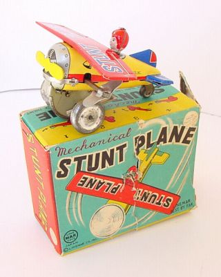 1950s Marx Linemar Toys Japan Tin Wind Up Mechanical Stunt Plane 5 " Wingspan