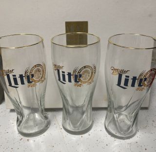 Set Of 3 Miller Lite Pilsner Beer Glasses
