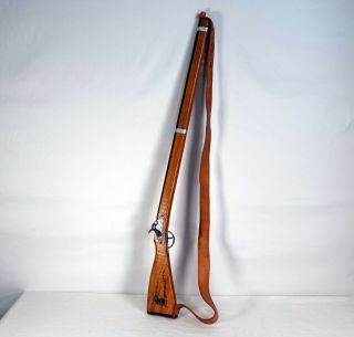 Vintage Parris Davy Crockett Cap Gun 37 " Wooden Rifle With Leather Strap