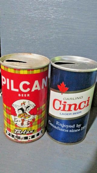 1960`s/70`s Pilcan & Cinci Canadian Steel Beer Cans - [read Description] -