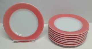 8 - Piece Vintage Pyrex Double Tough 6.  75 " D Pink Rim Plates