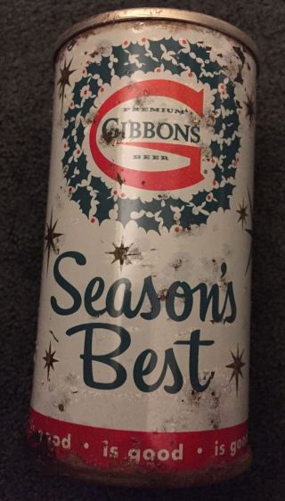 GIBBONS BEER SEASONS BEST HOLIDAY XMAS ZIP TOP CAN WILKES - BARRE PA TAX STAMP 3