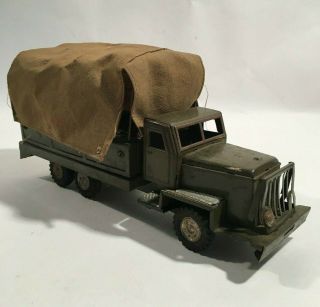 Vintage Japanese Tin Friction Us Army Truck Troops Transporter Supply Truck 10”