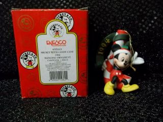 1994 Enesco Mickey Mouse With Candy Cane Christmas Ornament 655163 Disney