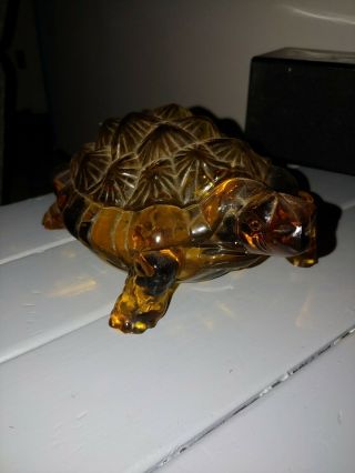 Vintage Lg Wright Amber Glass Turtle Candy Dish Mid Century C1940