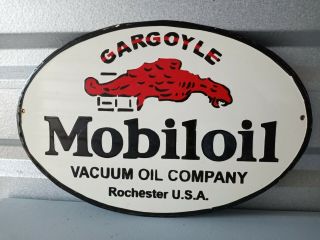 Vintage Mobiloil Gargoyle Porcelain Sign (16 Inch)