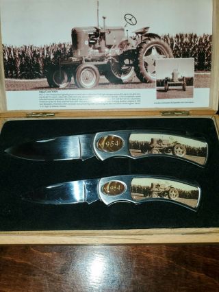 Set Of 2 Case Vah Farm Tractors Pocket Knife Knives Wood Box Display