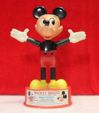 Vintage 1975 Disney Mickey Mouse Maxi - Puppet Push Button Toy By Kohner Bros