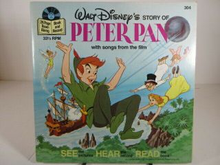 Vintage Walt Disney 1977 Peter Pan Read Along Book And Record Vinyl 304 Vg,