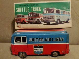 Vintage Hayashi United Air Lines Tin Litho Shuttle Cargo Truck Japan