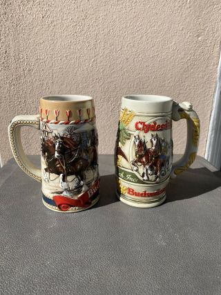 Budweiser Vintage Clydesdale Beer Stein Mugs Set Of 2
