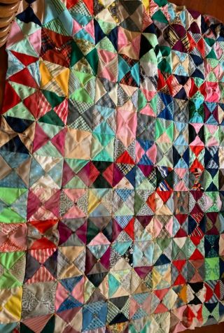 Vintage Hand Made Tack Quilt 80 " X83 "