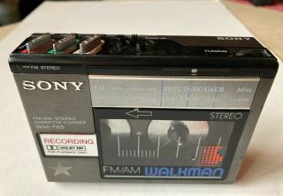 Vintage Sony Fm/am Stereo Cassette - Corder Wm - F - 65 Walkman.  With Headset.