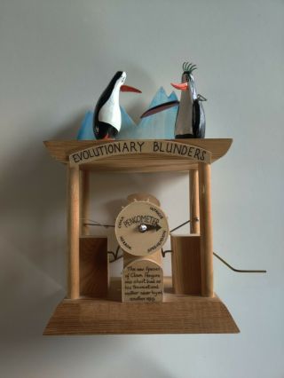 Mechanical Penguins Automation Kinetic Hand Carved Wooden Toy Neil Hardy Vintage