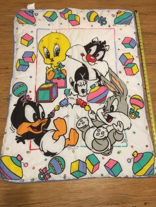Vtg Baby Looney Tunes Crib Blanket 1993 Tweety Bugs Sylvester Daffy 32 " X41 "