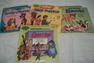 Vtg.  7 " Disney Records - Mary Poppins,  Aristocats,  Bambi,  Lady And The Tramp - 33 1/3