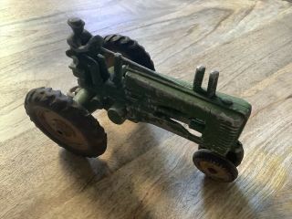 Vintage Cast Iron Metal Green Tractor With Rider Antique Farm Toy John Deere