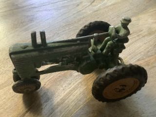 VINTAGE CAST IRON METAL GREEN TRACTOR WITH RIDER ANTIQUE FARM TOY JOHN DEERE 2